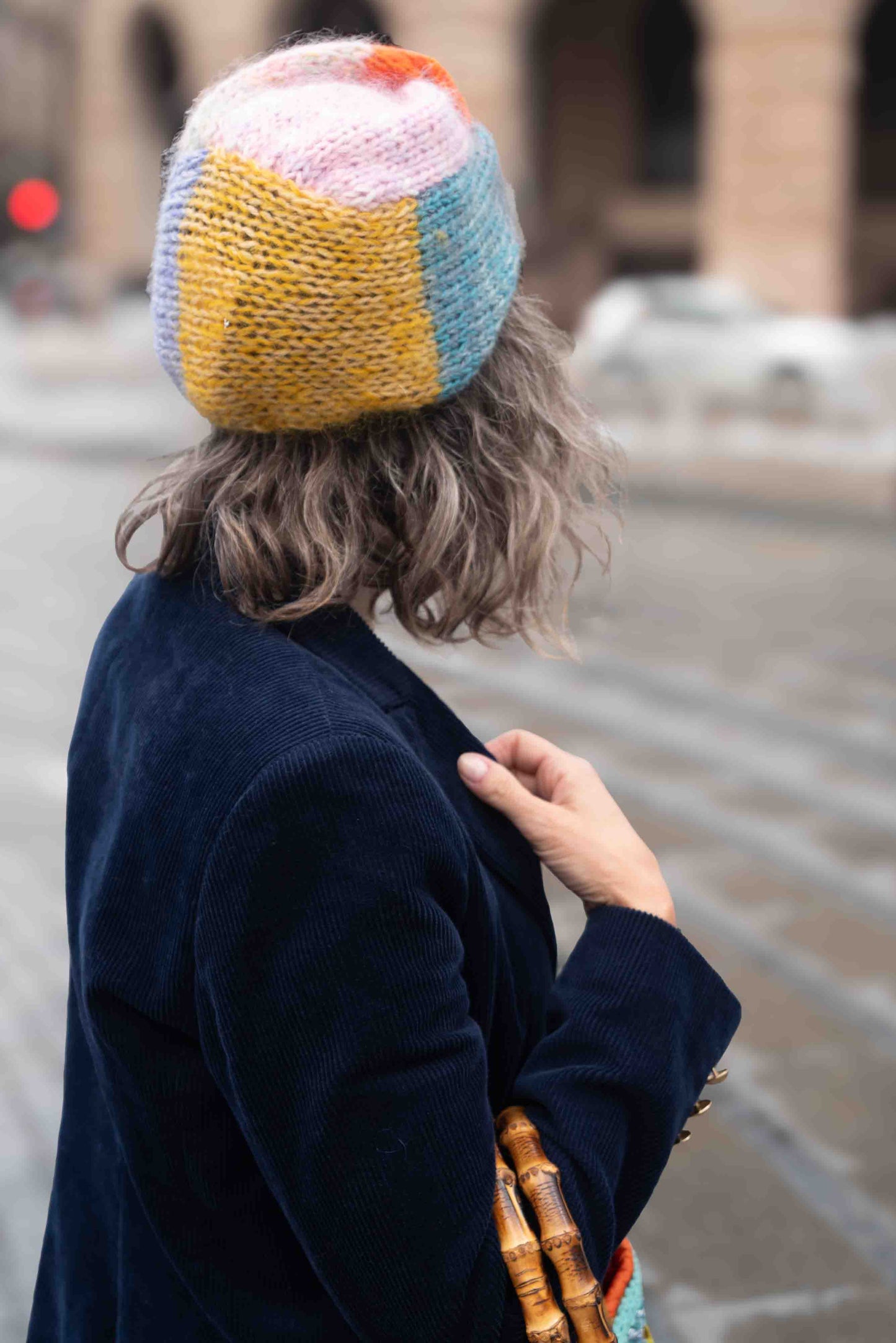 Cappello turbante in lana multicolor - Multicolored striped woolen turban hat