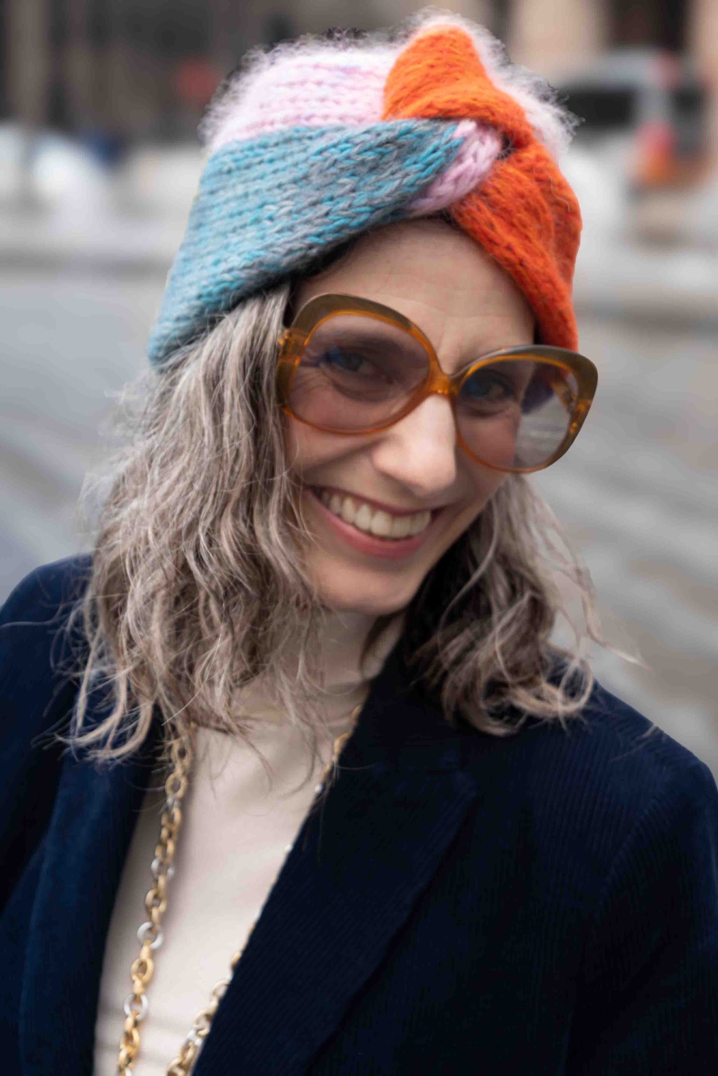 Cappello turbante in lana multicolor - Multicolored striped woolen turban hat