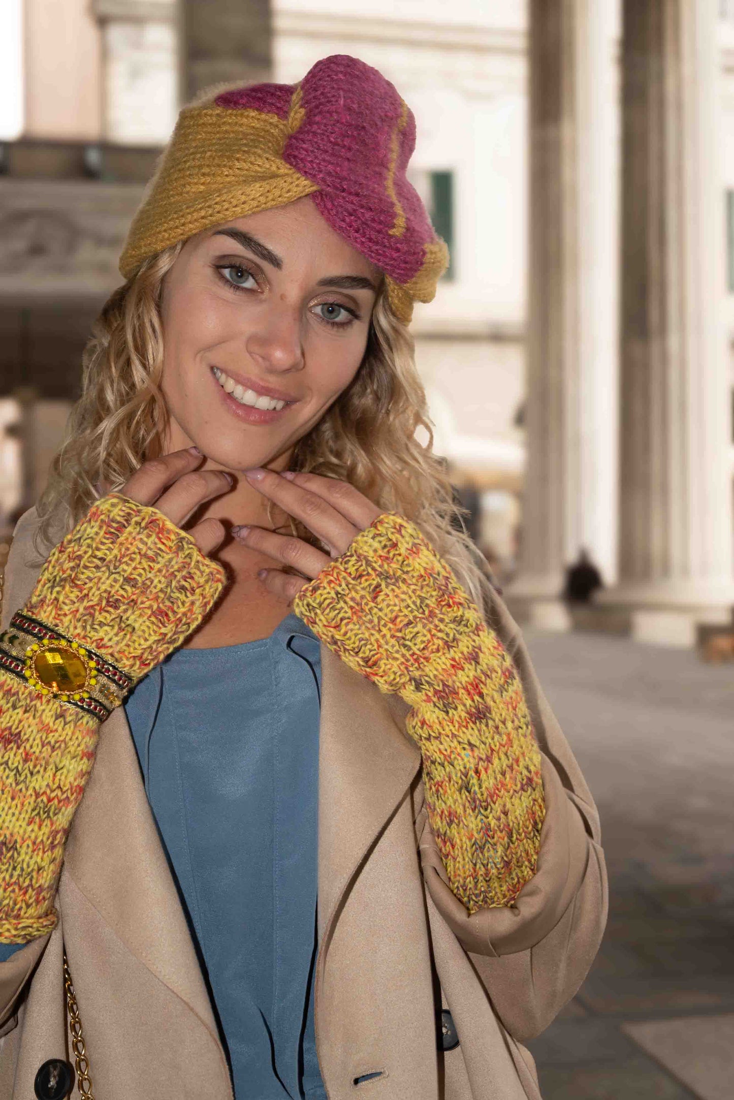 Mezzi guanti in lana gialli in merinos e mohair - Yellow merinos and mohair half-gloves