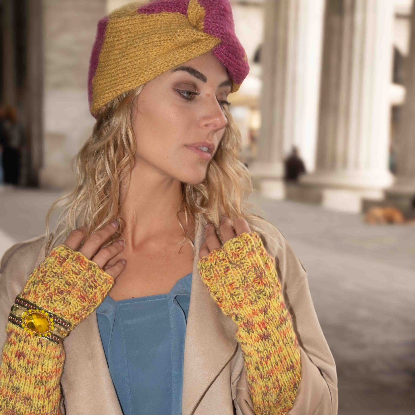 Mezzi guanti in lana gialli in merinos e mohair - Yellow merinos and mohair half-gloves