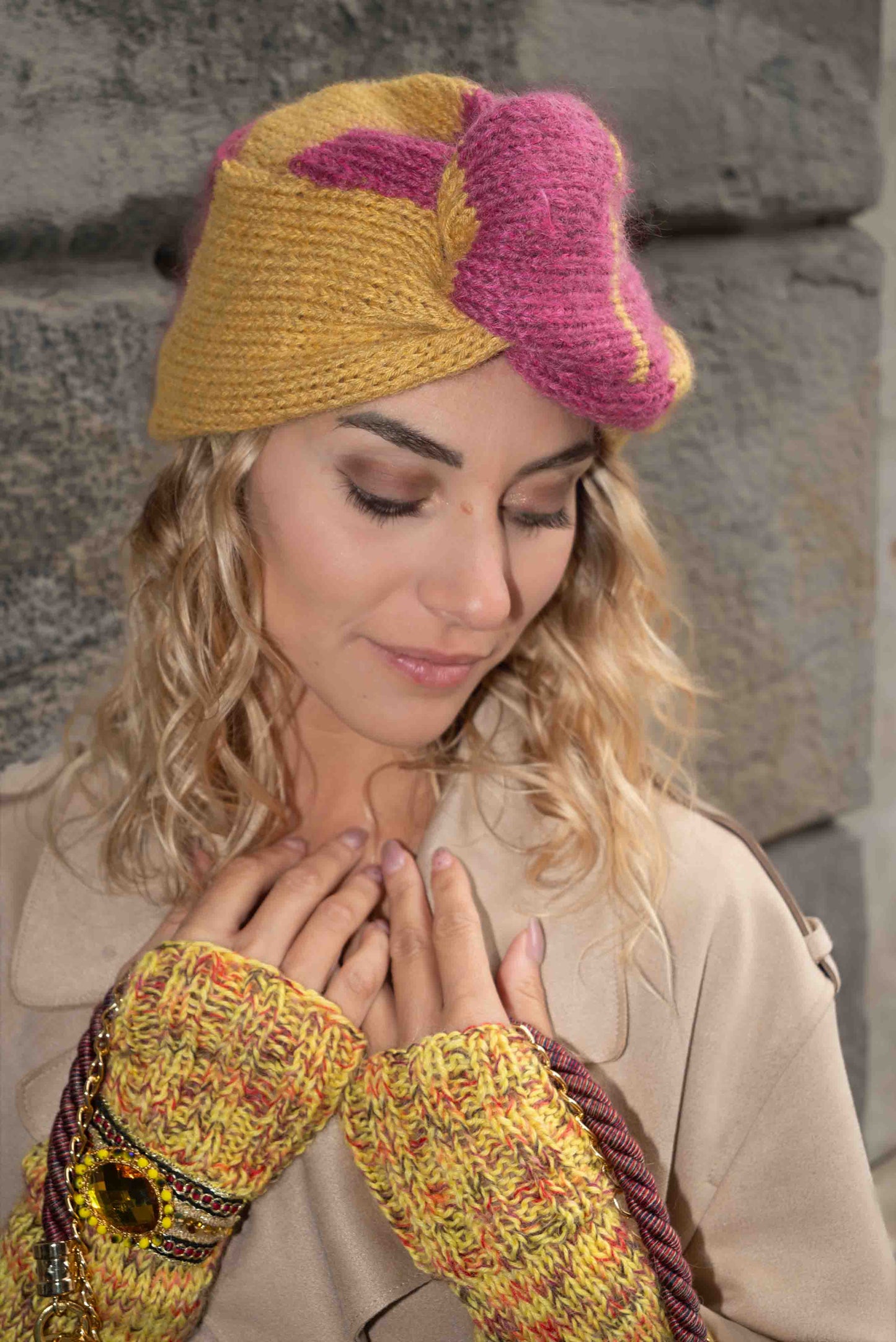 Mezzi guanti in lana gialli in merinos e mohair - Yellow merinos and mohair half-gloves