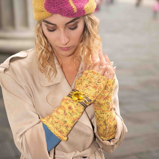 Mezzi guanti in lana gialli in merinos e mohair - Yellow merinos and mohair half-gloves