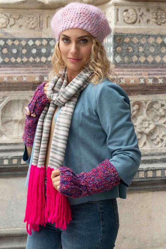 Sciarpa in lana merinos grigia e rosa melange - Merinos wool scarf in shades of gray and pink