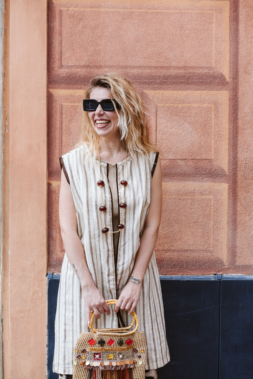 Gilet in lino smanicato a righe - Striped linen sleeveless gilet