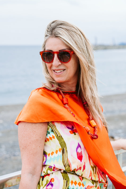 Poncho in cady lucido color arancione - Brighted orange cady poncho